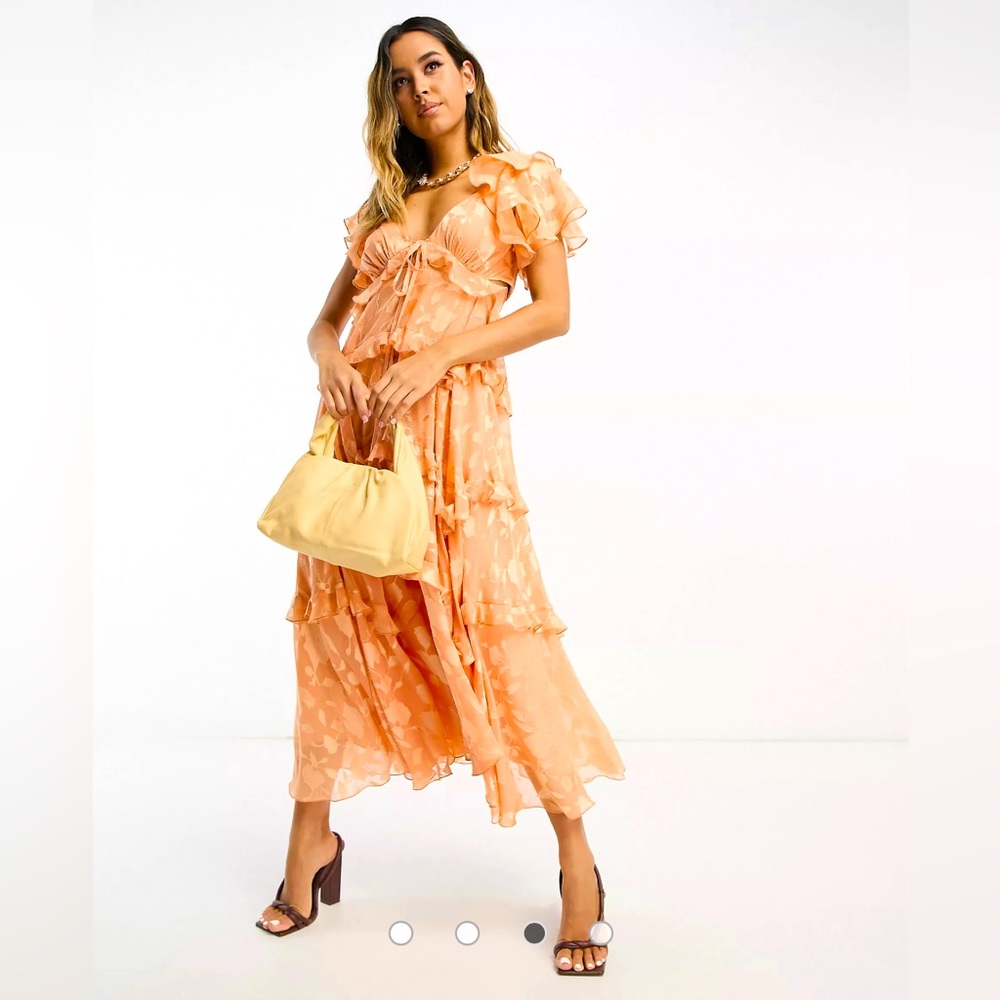 Floral burnout angel sleeve tiered maxi dress